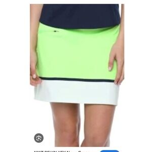 Belyn Key NEW Neon Green White Navy Contrast Banded Golf Tennis Skort Skirt M